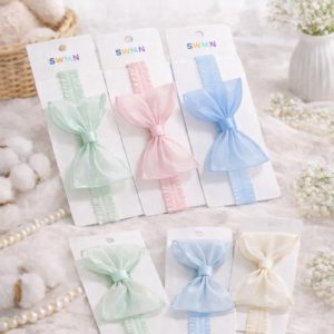 Baby Bow Headbands Set – Soft Stretchy Newborn Headbands with Organza Butterfly Bows