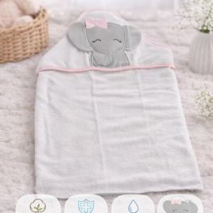 100% Cotton Hooded Baby Towel – Soft & Absorbent Elephant Hood Bath Towel